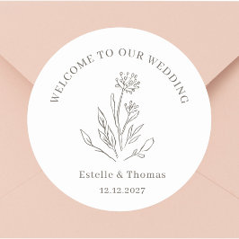 Pegatina Redonda Bienvenida de Boda Floral Delicada