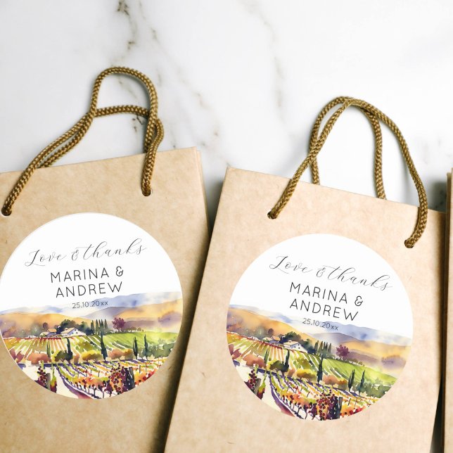 Pegatina Redonda Bienvenida de Napa Valley acuarela favorita de bod (Napa valley vineyard watercolor wedding favor thank you stickers)