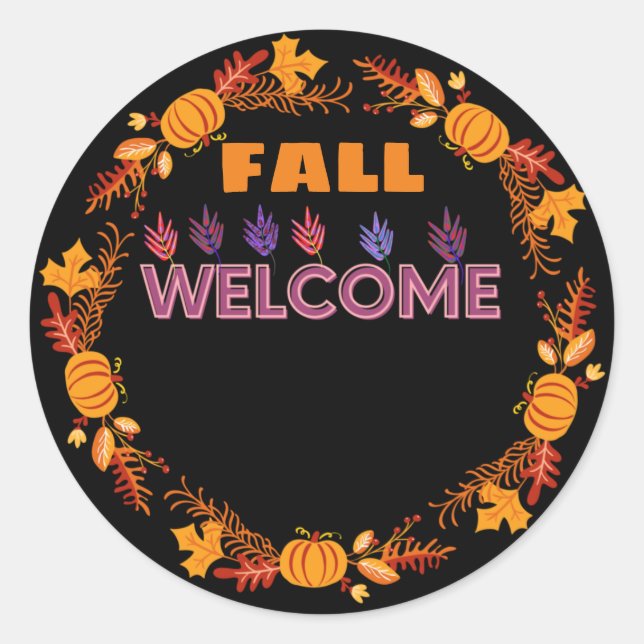 Pegatina Redonda Bienvenida de otoño (Anverso)