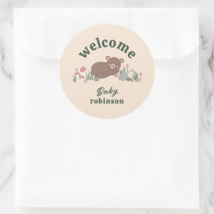 Pegatina Redonda Bienvenida Dulce Woodland Baby Bear Cream Round