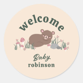 Pegatina Redonda Bienvenida Dulce Woodland Baby Bear Cream Round
