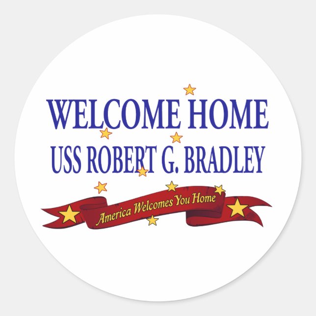 Pegatina Redonda Bienvenida Hogar USS Robert G. Bradley (Anverso)