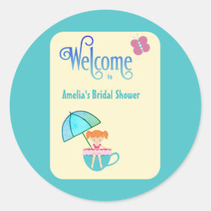 Pegatina Redonda Bienvenida Nombre Personalizado Regadera de Boda T