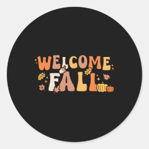 Pegatina Redonda Bienvenida Retro Otoño Hola Temporada Otoño Sale M