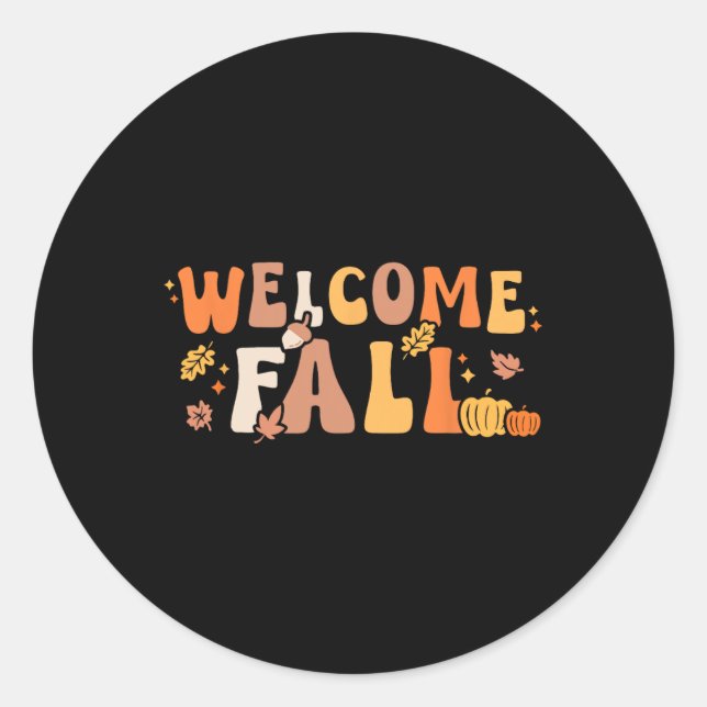 Pegatina Redonda Bienvenida Retro Otoño Hola Temporada Otoño Sale M (Anverso)