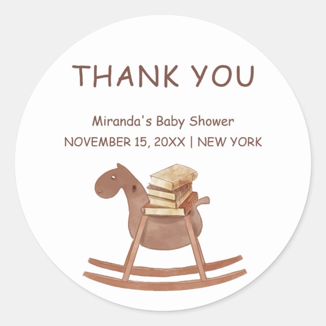 Pegatina Redonda Bienvenido a Baby Shower de un libro de capítulos  (Anverso)