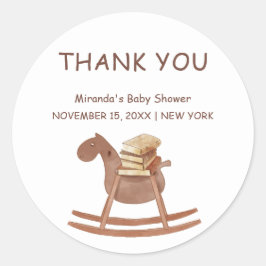 Pegatina Redonda Bienvenido a Baby Shower de un libro de capítulos