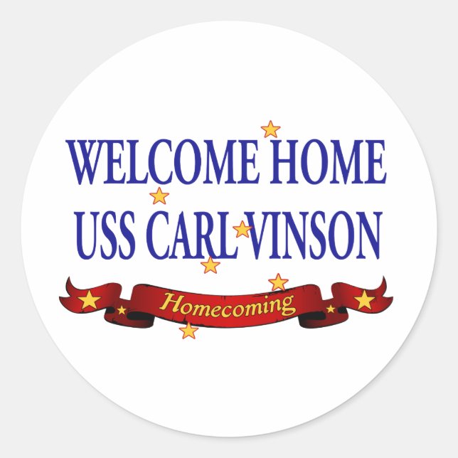 Pegatina Redonda Bienvenido a casa USS Carl Vinson (Anverso)