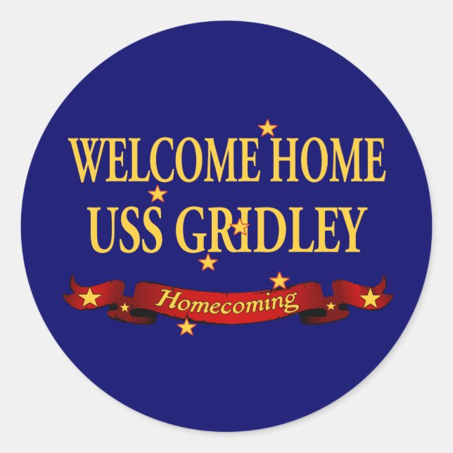 Pegatina Redonda Bienvenido a casa USS Gridley (Anverso)