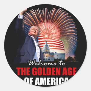Pegatina Redonda Bienvenido a la Edad de Oro de América Trump Inaug
