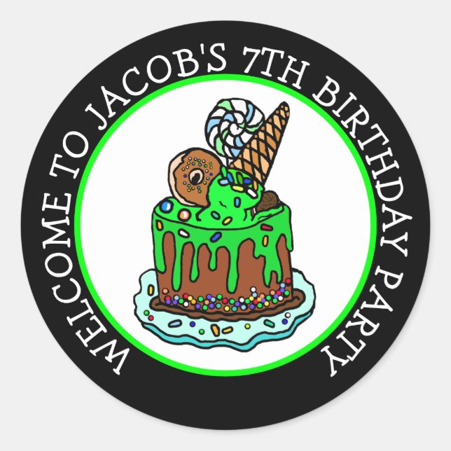 Pegatina Redonda Bienvenido a mi fiesta de cumpleaños (Anverso)