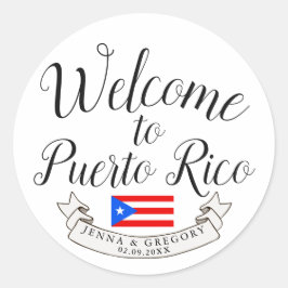 Pegatina Redonda Bienvenido a Puerto Rico| Favor de la boda de dest