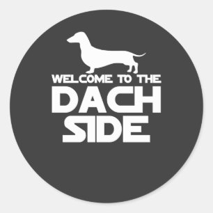 Pegatina Redonda Bienvenido Al Lado De Dachshund