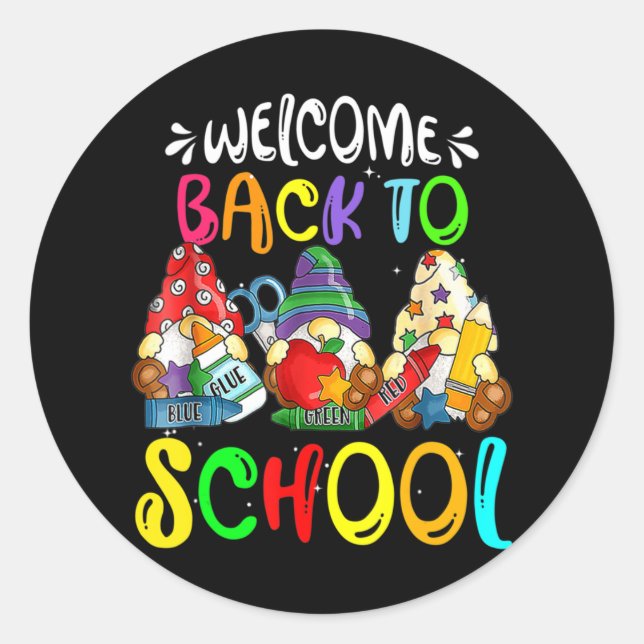 Pegatina Redonda Bienvenido De Nuevo A La Escuela Gnomes Divertidos (Anverso)