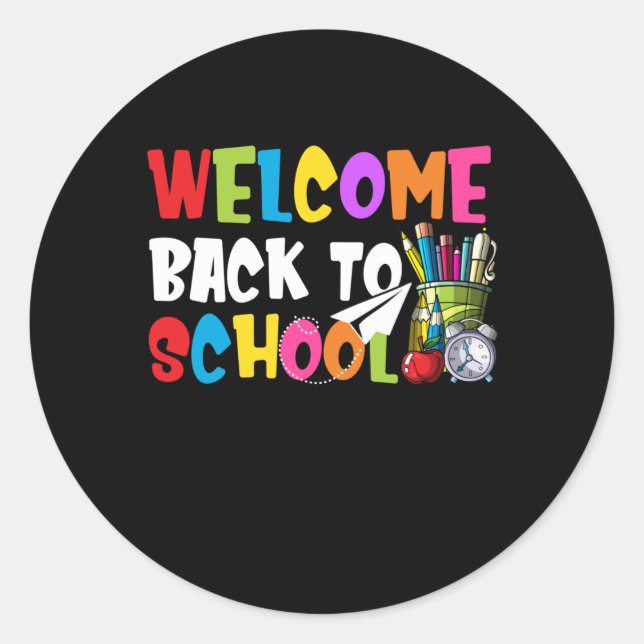 Pegatina Redonda Bienvenido de vuelta a la escuela, primer día de c (Anverso)