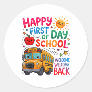 Pegatina Redonda Bienvenido de vuelta al colegio feliz primer día p