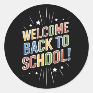 Pegatina Redonda Bienvenido de vuelta al primer día escolar del pro