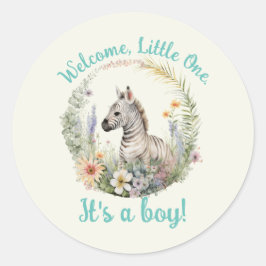 Pegatina Redonda Bienvenido, pequeño anuncio de nacimiento/Fiesta d