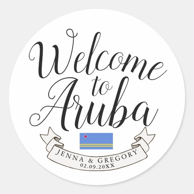 Pegatina Redonda Bienvenidos a Aruba | Personalizado de bodas de de (Anverso)