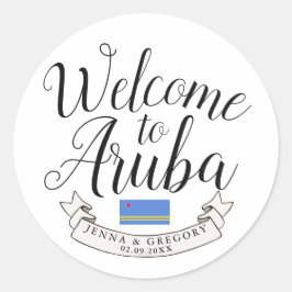 Pegatina Redonda Bienvenidos a Aruba | Personalizado de bodas de de