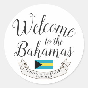 Pegatina Redonda Bienvenidos a Bahamas   Personalizado de bodas de 