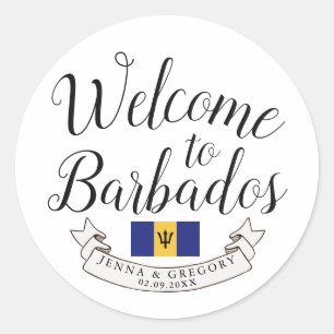 Pegatina Redonda Bienvenidos a Barbados   Favor de la boda de desti