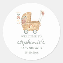 Pegatina Redonda Bienvenidos A Boho Baby Carrie Baby Shower