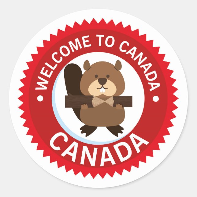 Pegatina Redonda Bienvenidos A Canadá | Día de Canadá (Anverso)