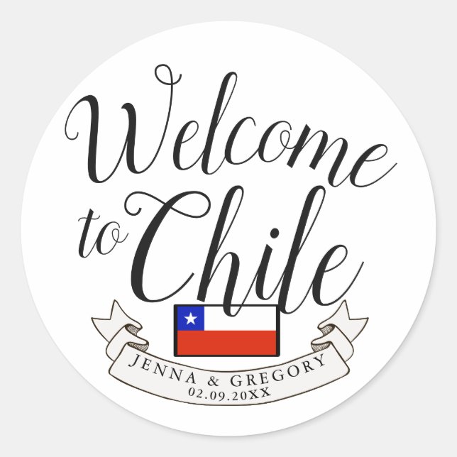 Pegatina Redonda Bienvenidos a Chile | Personalizado de bodas de de (Anverso)