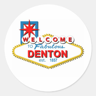 Pegatina Redonda ¡Bienvenidos a Denton, Texas!