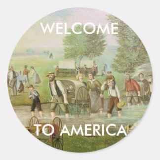 PEGATINA REDONDA ¡BIENVENIDOS A ESTADOS UNIDOS! NUESTROS PIONEROS..
