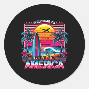 Pegatina Redonda Bienvenidos A Gulf Of Us America Vintage Beach Haw