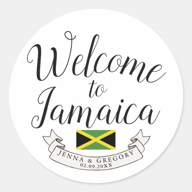 Pegatina Redonda Bienvenidos a Jamaica | Personalizado de bodas de  (Anverso)