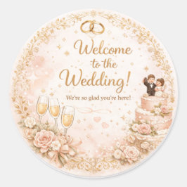 Pegatina Redonda Bienvenidos a la Boda – Sticker Floral Elegante
