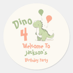 Pegatina Redonda Bienvenidos a la Fiesta de Cumpleaños número 4 de 