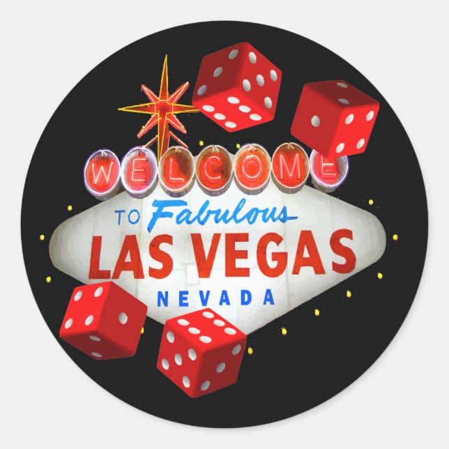 Pegatina Redonda Bienvenidos a los Pegatinas de Las Vegas + Dice (Anverso)