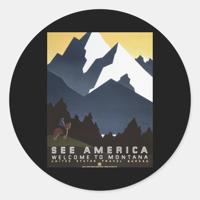 Pegatina Redonda Bienvenidos a Montana (Anverso)