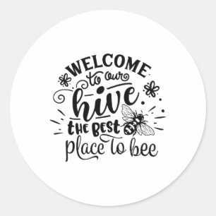 Pegatina Redonda Bienvenidos A Nuestra Divertida Abeja Primavera Pa