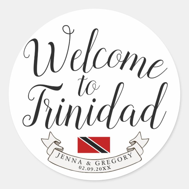Pegatina Redonda Bienvenidos a Trinidad | Favor de la boda de desti (Anverso)