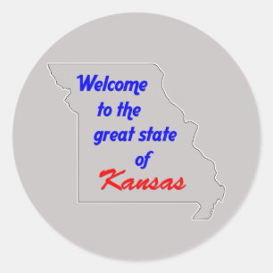 Pegatina Redonda Bienvenidos al gran estado de Kansas (Misuri)