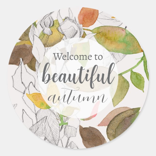 Pegatina Redonda Bienvenidos Al Hermoso Otoño Que Deja Rosas (Anverso)