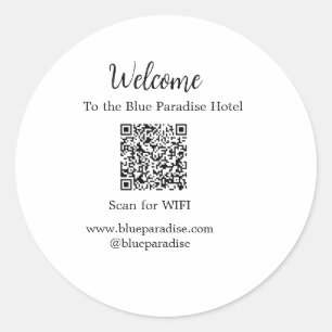 Pegatina Redonda Bienvenidos al hotel restaurante villa scan QR WIF