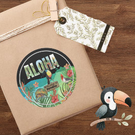 Pegatina Redonda Bienvenidos al paraíso tropical de Aloha