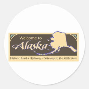 Pegatina Redonda Bienvenidos al Rótulo Alaska - USA Road