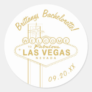 Pegatina Redonda Bienvenidos Bodas del Rótulo Gold Las Vegas a Bach