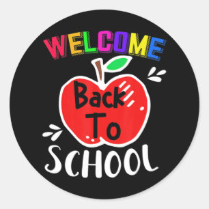 Pegatina Redonda Bienvenidos De Nuevo A La Escuela Divertidos Profe