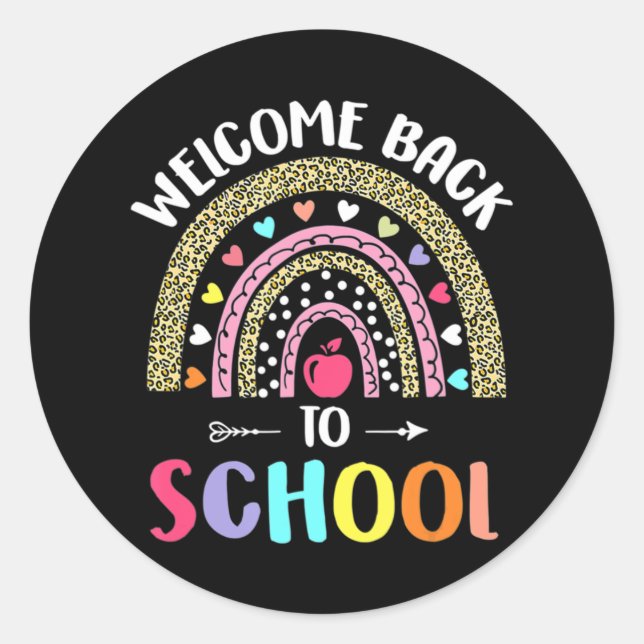 Pegatina Redonda Bienvenidos De Nuevo Al Arcoiris Escolar Para Los  (Anverso)