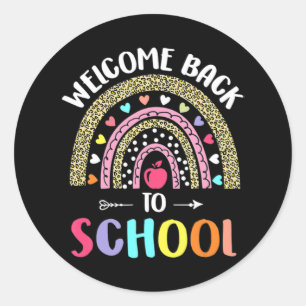 Pegatina Redonda Bienvenidos De Nuevo Al Arcoiris Escolar Para Los