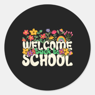 Pegatina Redonda Bienvenidos De Nuevo Al Colegio Flores Coloridas M