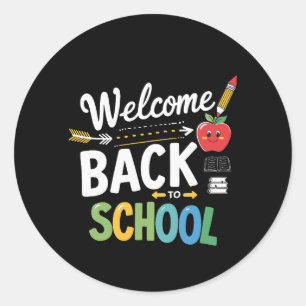 Pegatina Redonda Bienvenidos de vuelta a la escuela primer día de e